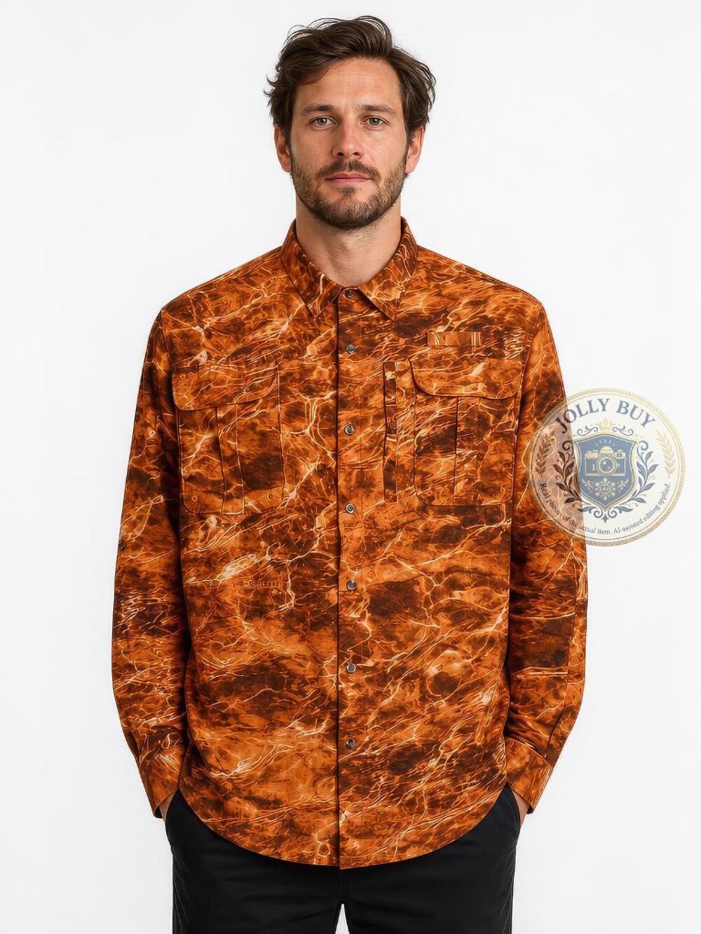 MOSSY OAK Men’s Shirt Adjustable Long Sleeve UV Protection Campfire Size XL NEW